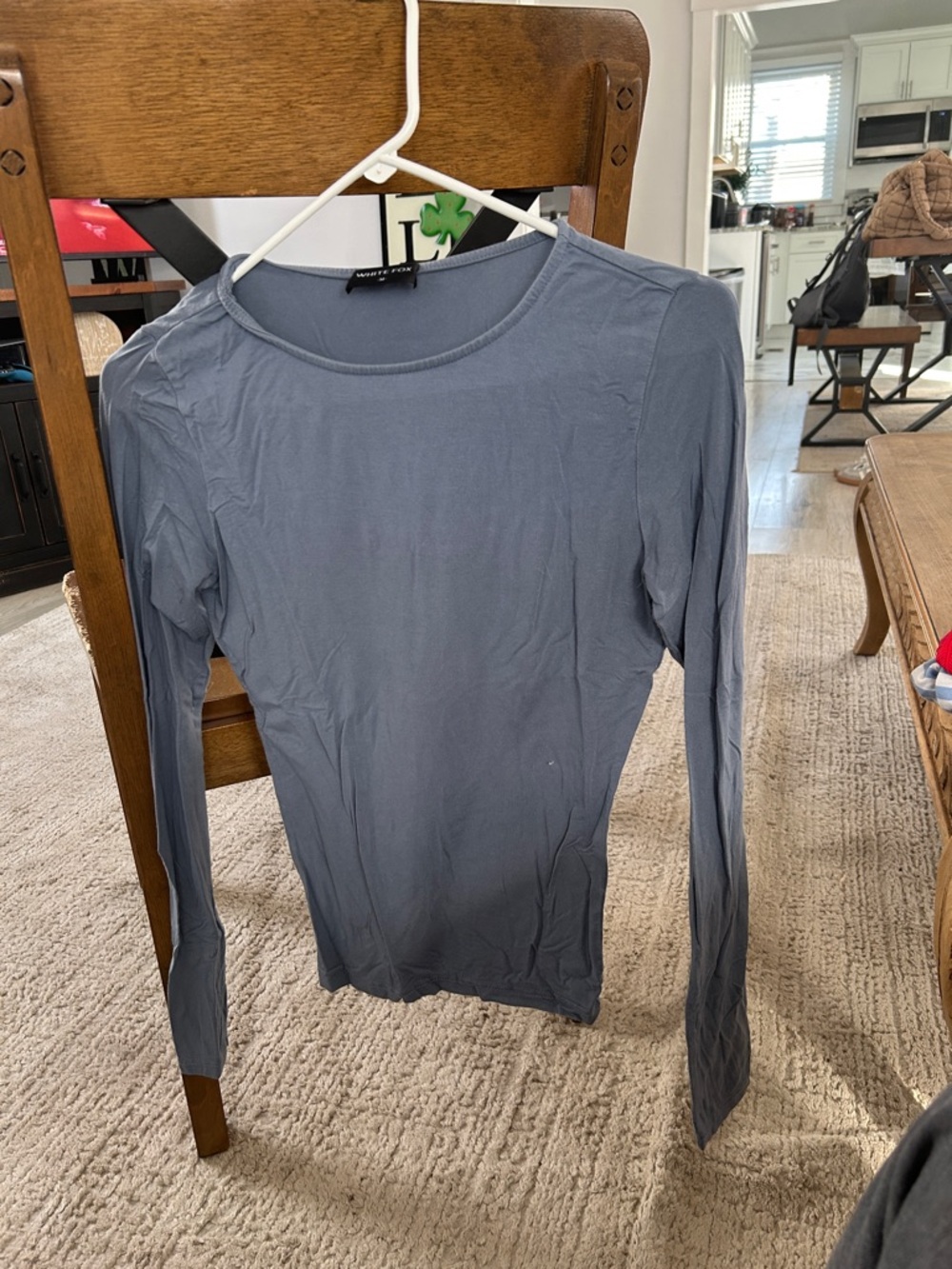 White Fox Boutique Long-Sleeve Crewneck Top in Slate Blue